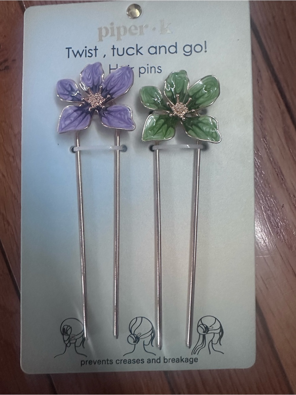 piper·k Floral Hair Pins - Purple & Green